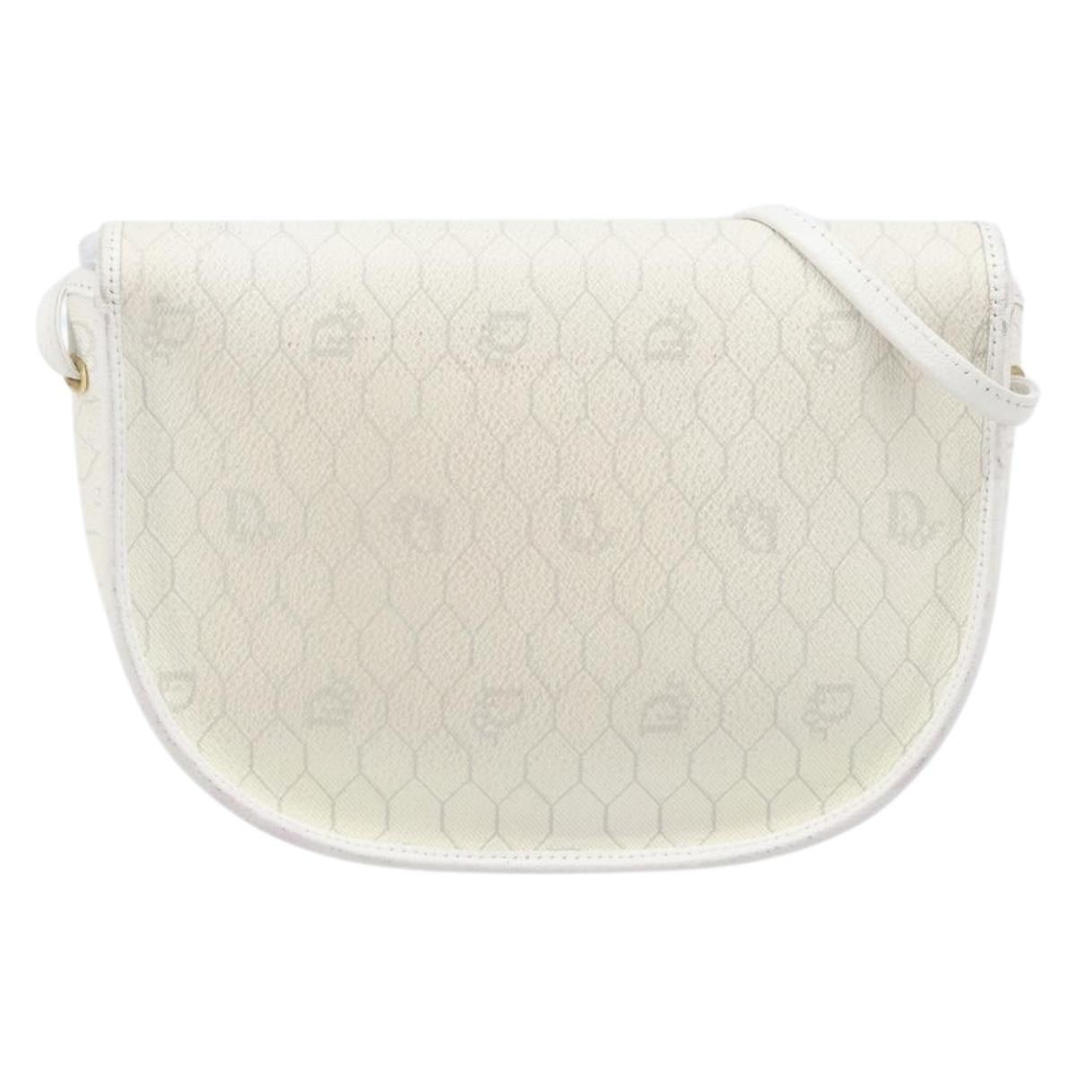 Christian Dior Honeycomb Canvas Shoulder Bag PVC White Gold Auth 197242A