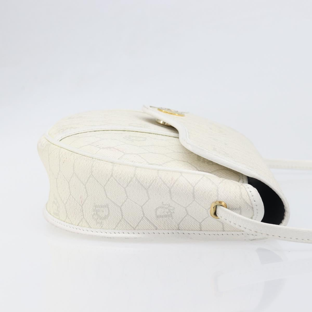 Christian Dior Honeycomb Canvas Shoulder Bag PVC White Gold Auth 197242A