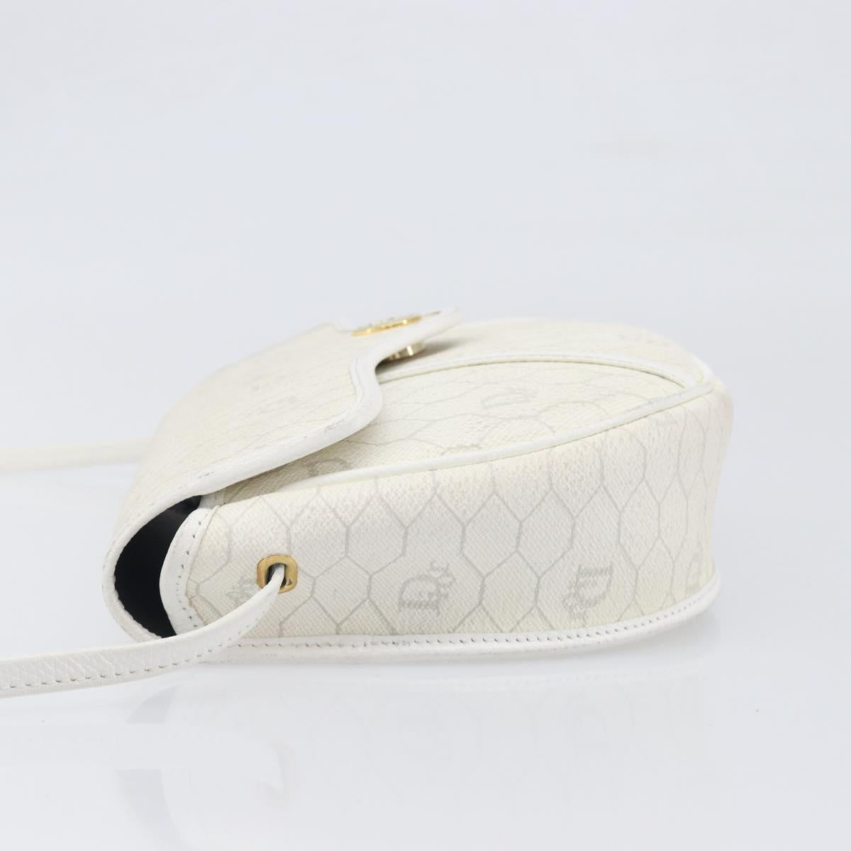 Christian Dior Honeycomb Canvas Shoulder Bag PVC White Gold Auth 197242A