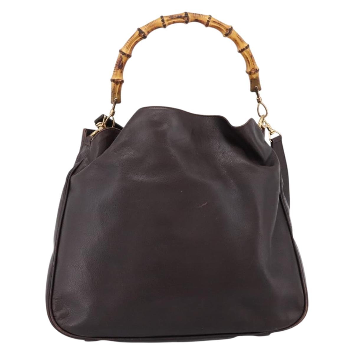 GUCCI Bamboo Shoulder Bag Leather 2way Brown Gold 001 2123 1577 Auth 197247