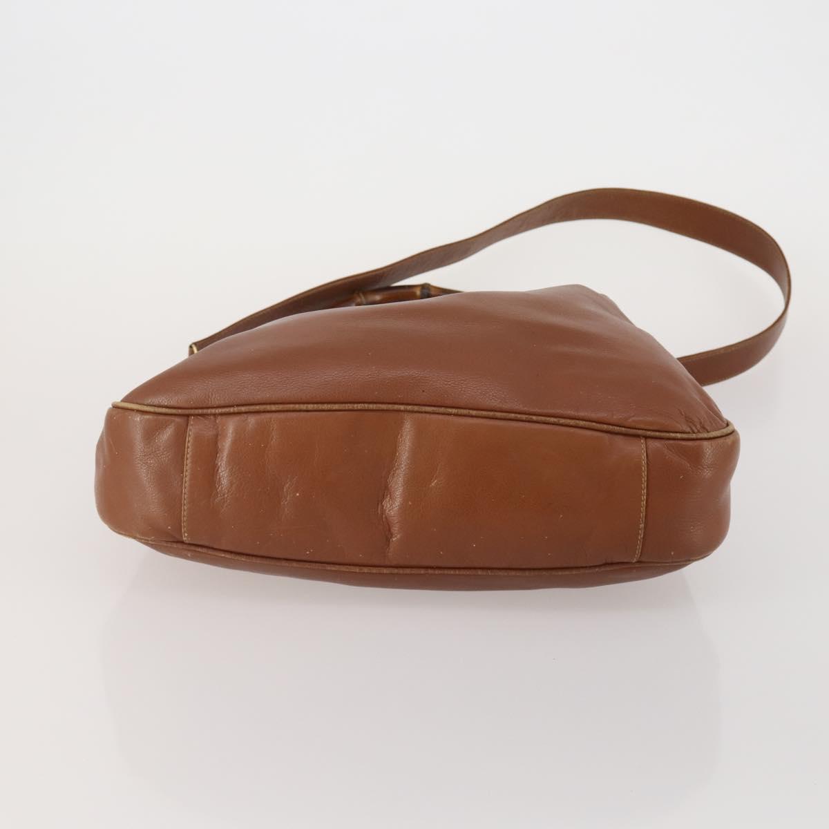 GUCCI Bamboo Shoulder Bag Leather 2way Brown Gold Auth 197250