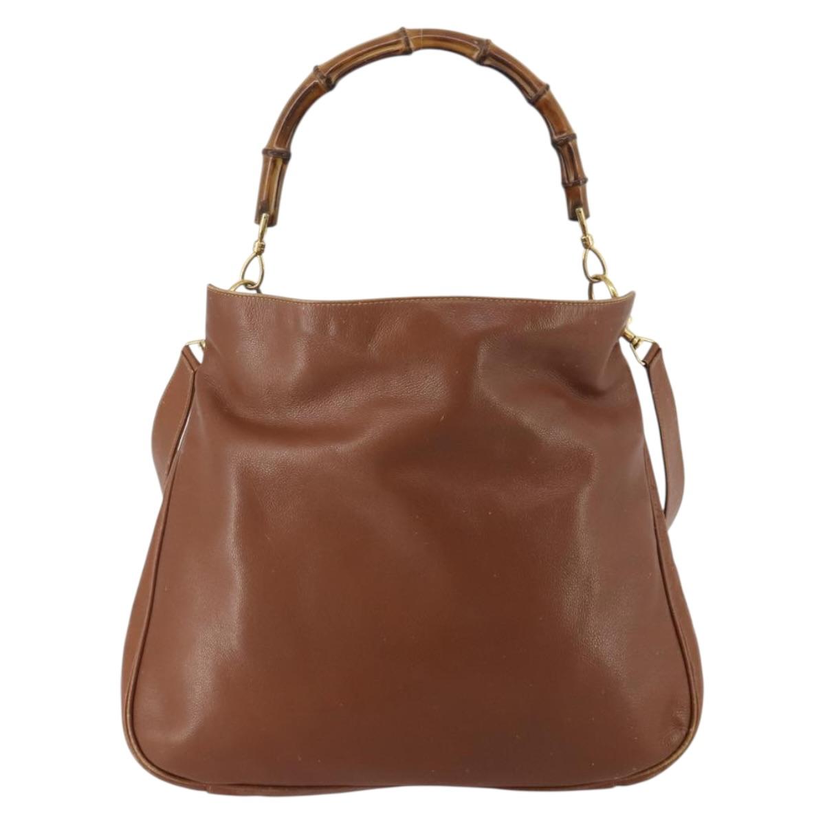 GUCCI Bamboo Shoulder Bag Leather 2way Brown Gold Auth 197250