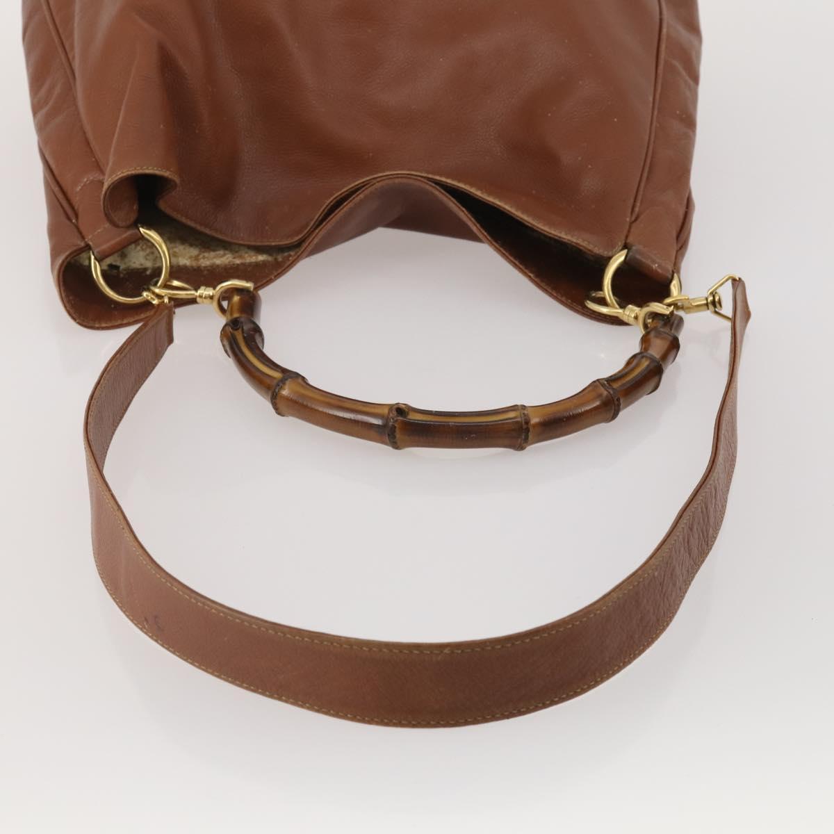 GUCCI Bamboo Shoulder Bag Leather 2way Brown Gold Auth 197250