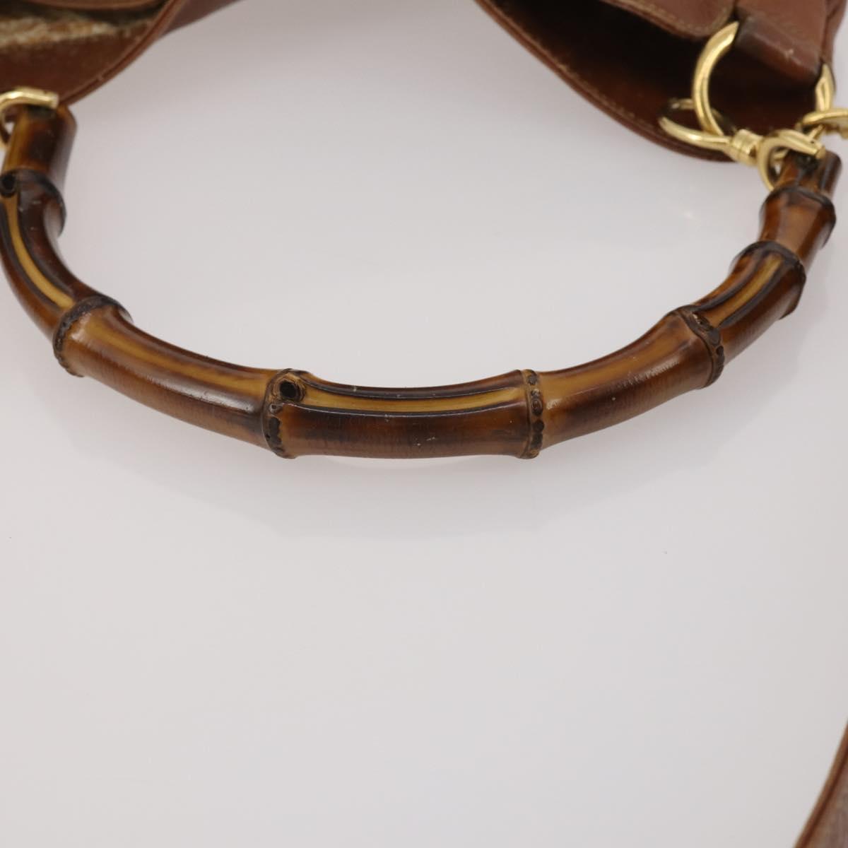 GUCCI Bamboo Shoulder Bag Leather 2way Brown Gold Auth 197250