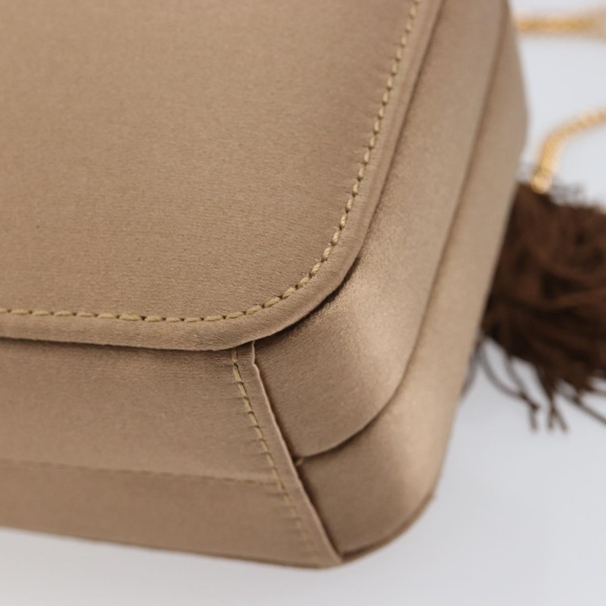 LOEWE Chain Shoulder Bag Satin Beige Gold Auth 197254
