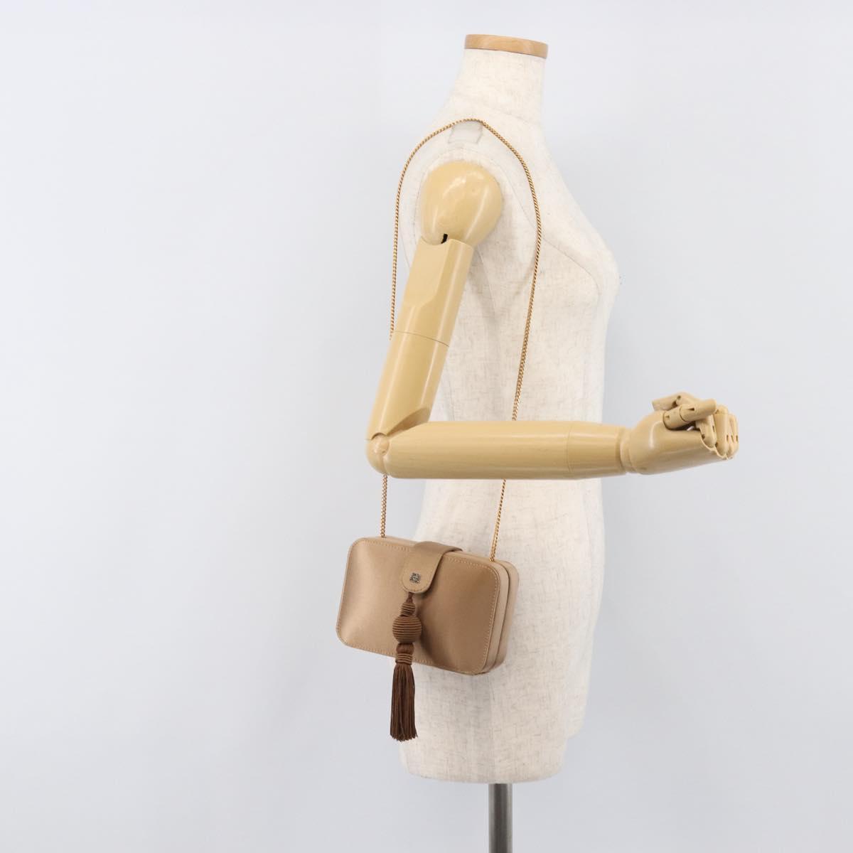 LOEWE Chain Shoulder Bag Satin Beige Gold Auth 197254
