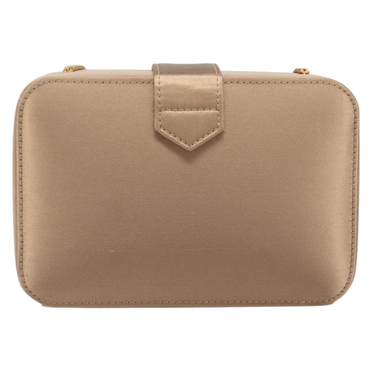 LOEWE Chain Shoulder Bag Satin Beige Gold Auth 197254