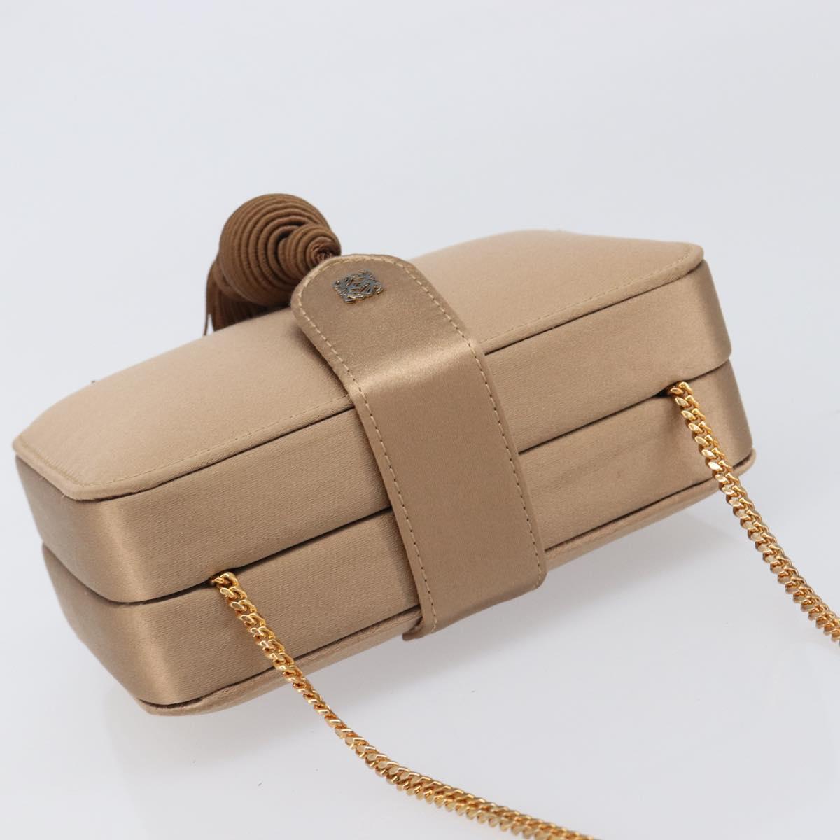 LOEWE Chain Shoulder Bag Satin Beige Gold Auth 197254