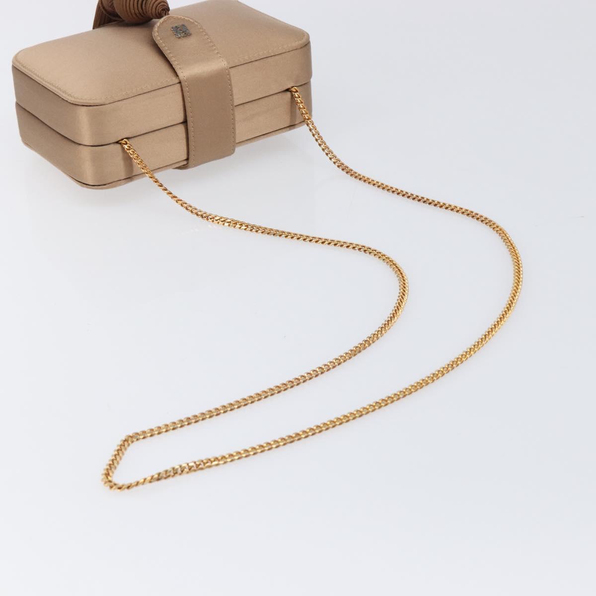 LOEWE Chain Shoulder Bag Satin Beige Gold Auth 197254