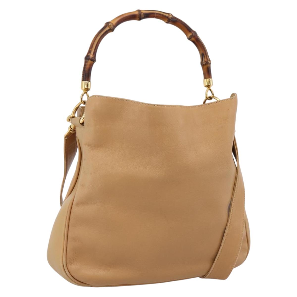 GUCCI Bamboo Shoulder Bag Suede 2way Beige Gold 001 1014 1638 0 Auth 197255