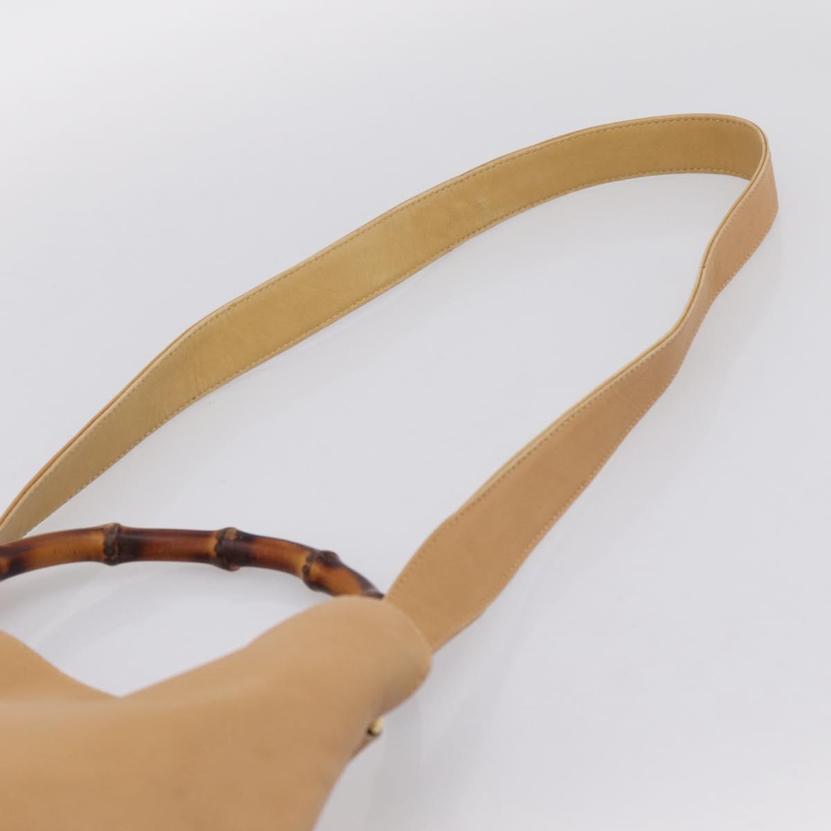 GUCCI Bamboo Shoulder Bag Suede 2way Beige Gold 001 1014 1638 0 Auth 197255