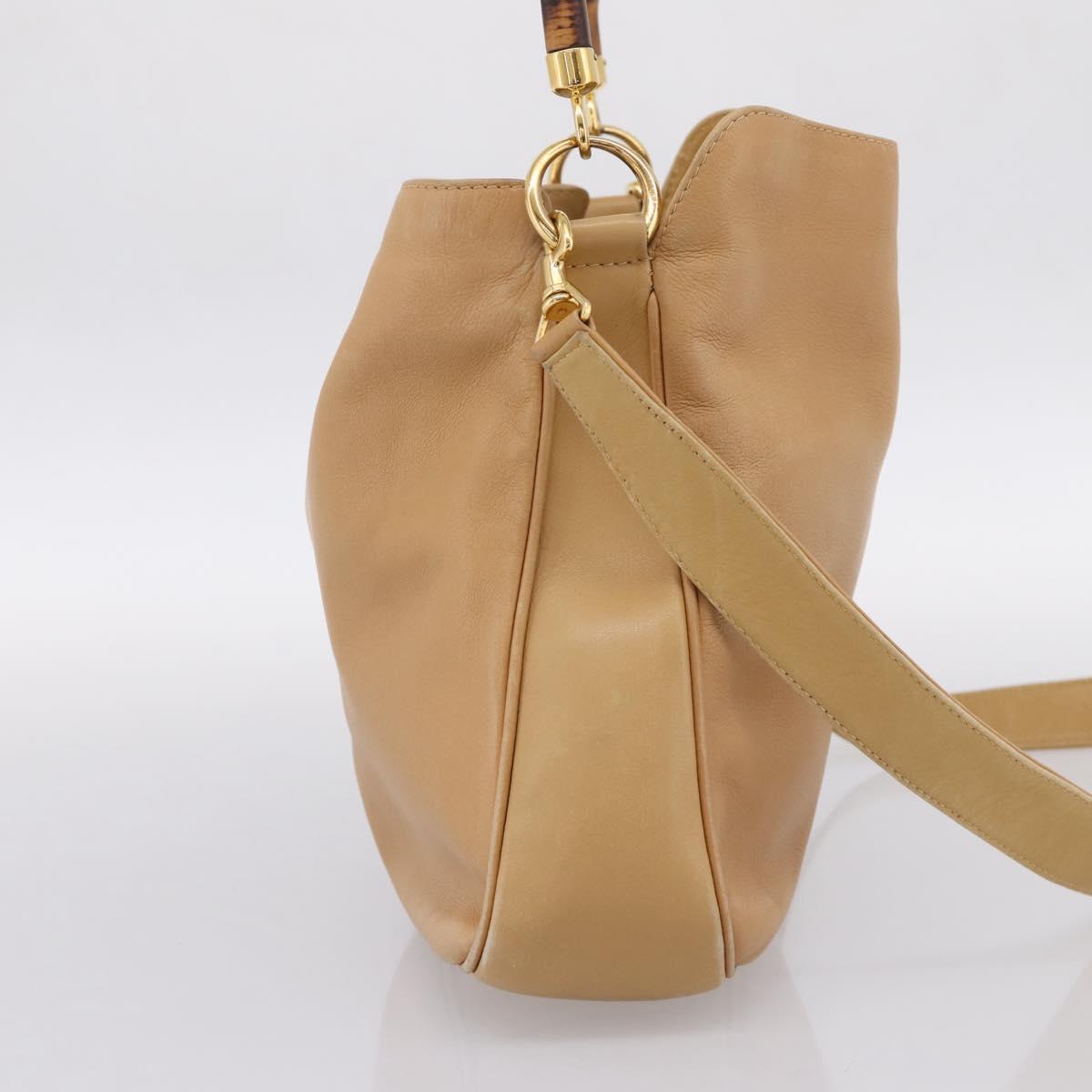 GUCCI Bamboo Shoulder Bag Suede 2way Beige Gold 001 1014 1638 0 Auth 197255