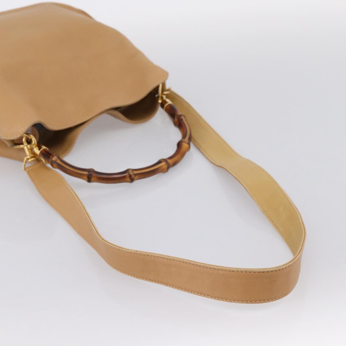 GUCCI Bamboo Shoulder Bag Suede 2way Beige Gold 001 1014 1638 0 Auth 197255