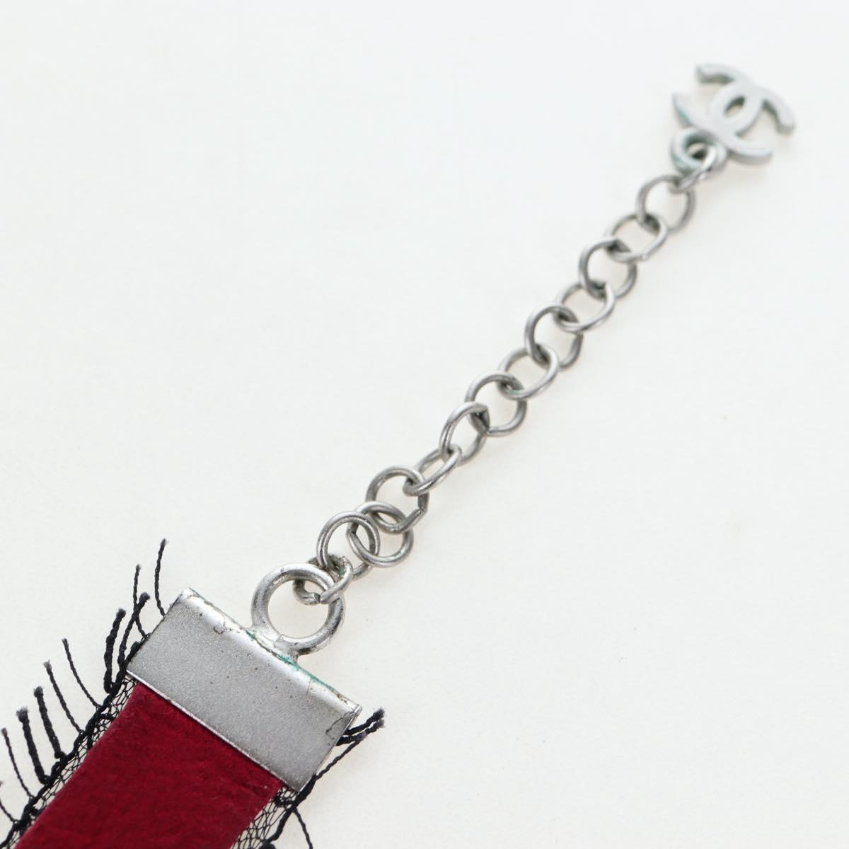 CHANEL Choker Necklace Silk Bordeaux CC Auth 197258V