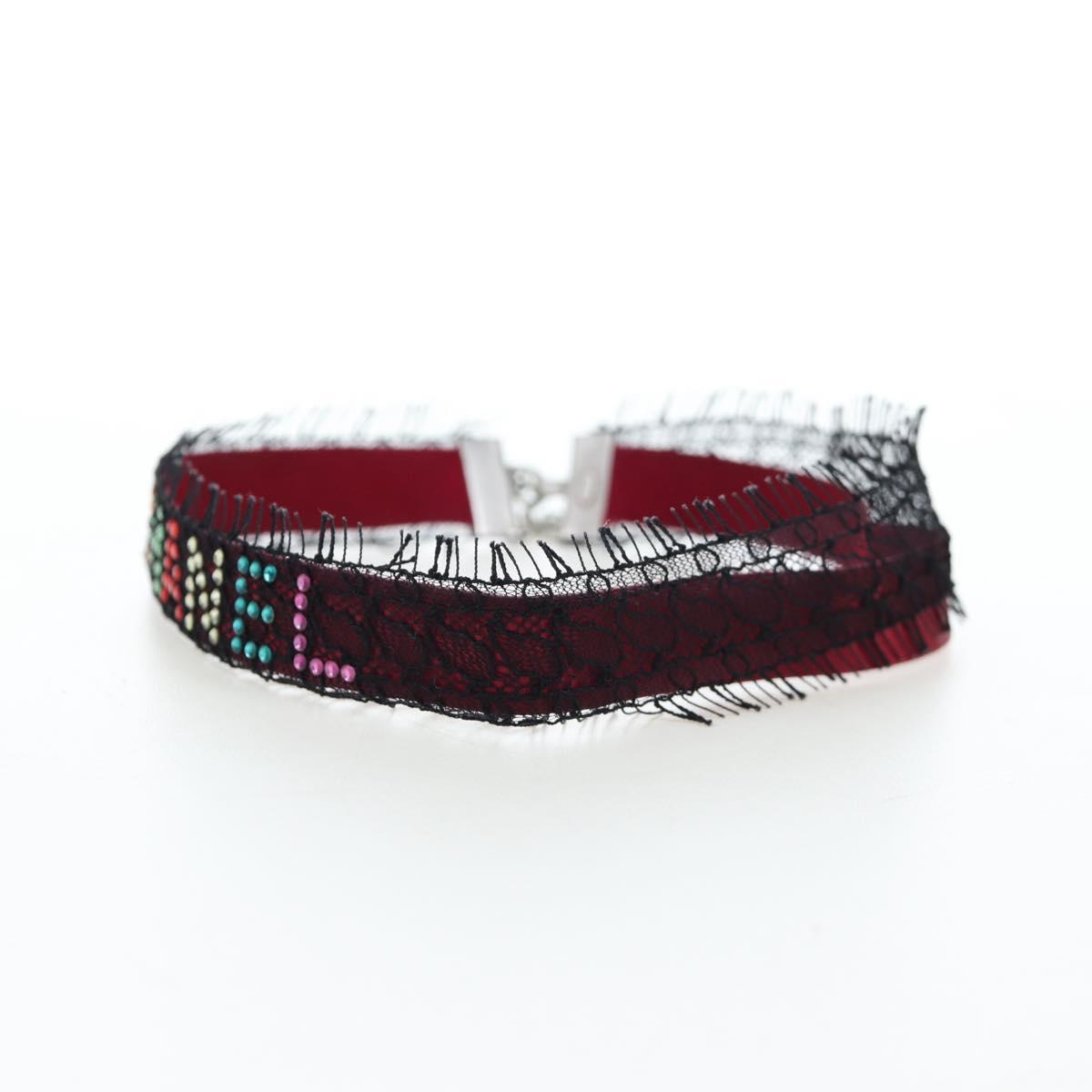 CHANEL Choker Necklace Silk Bordeaux CC Auth 197258V