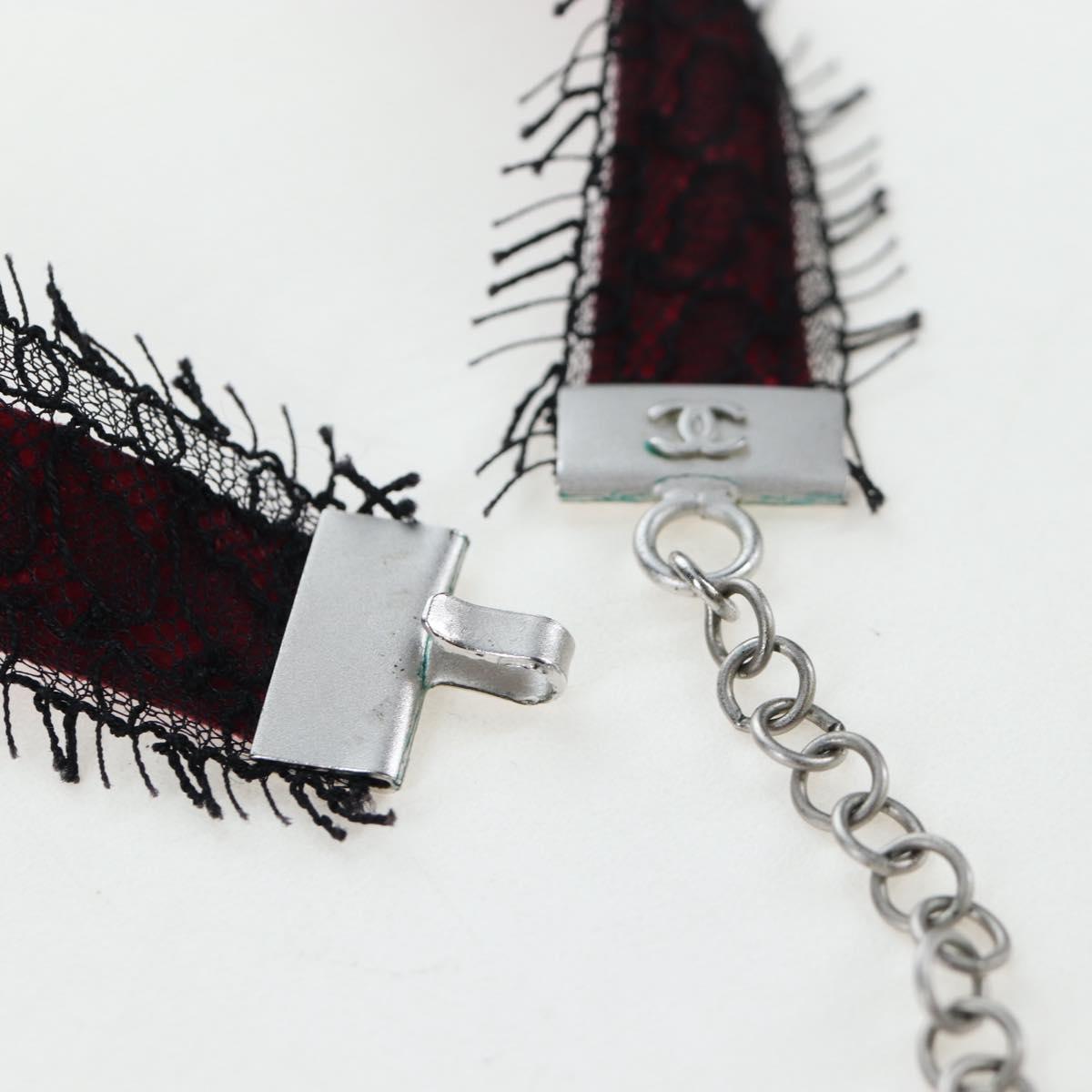 CHANEL Choker Necklace Silk Bordeaux CC Auth 197258V