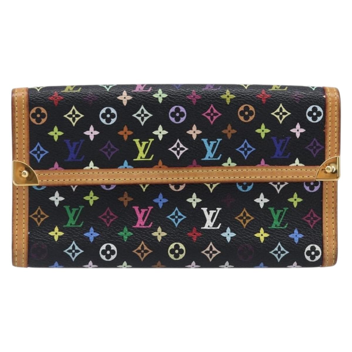 LOUIS VUITTON Monogram Multicolor Porte Tresor Wallet Black M92658 Auth 197263A