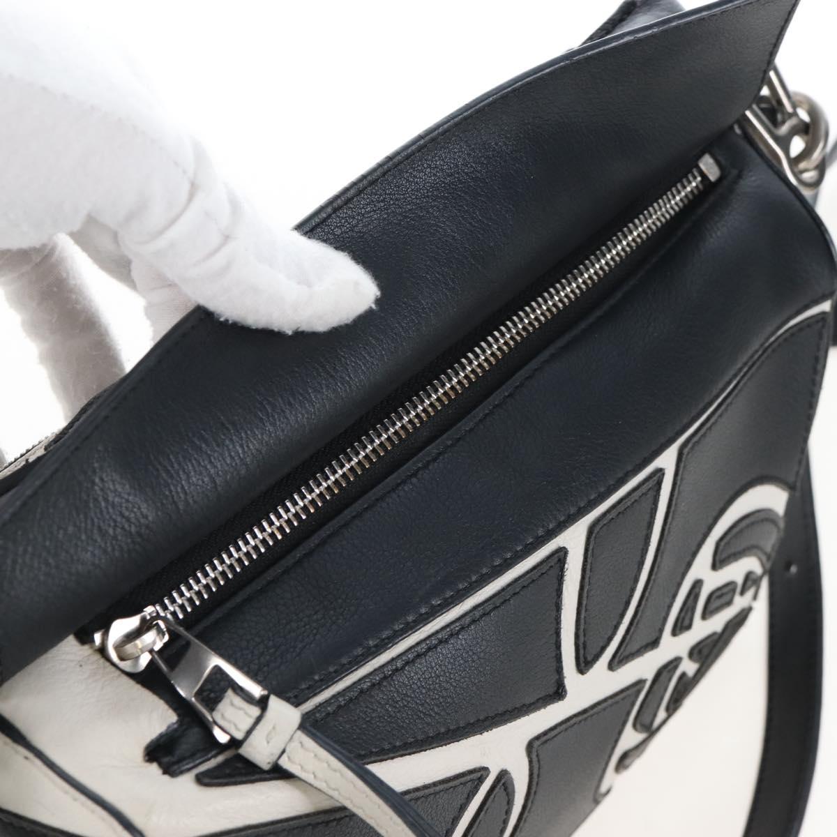 LOEWE Anagram Rose Puzzle Bag Small Bag Leather 2way Black Silver Auth 197266SAM