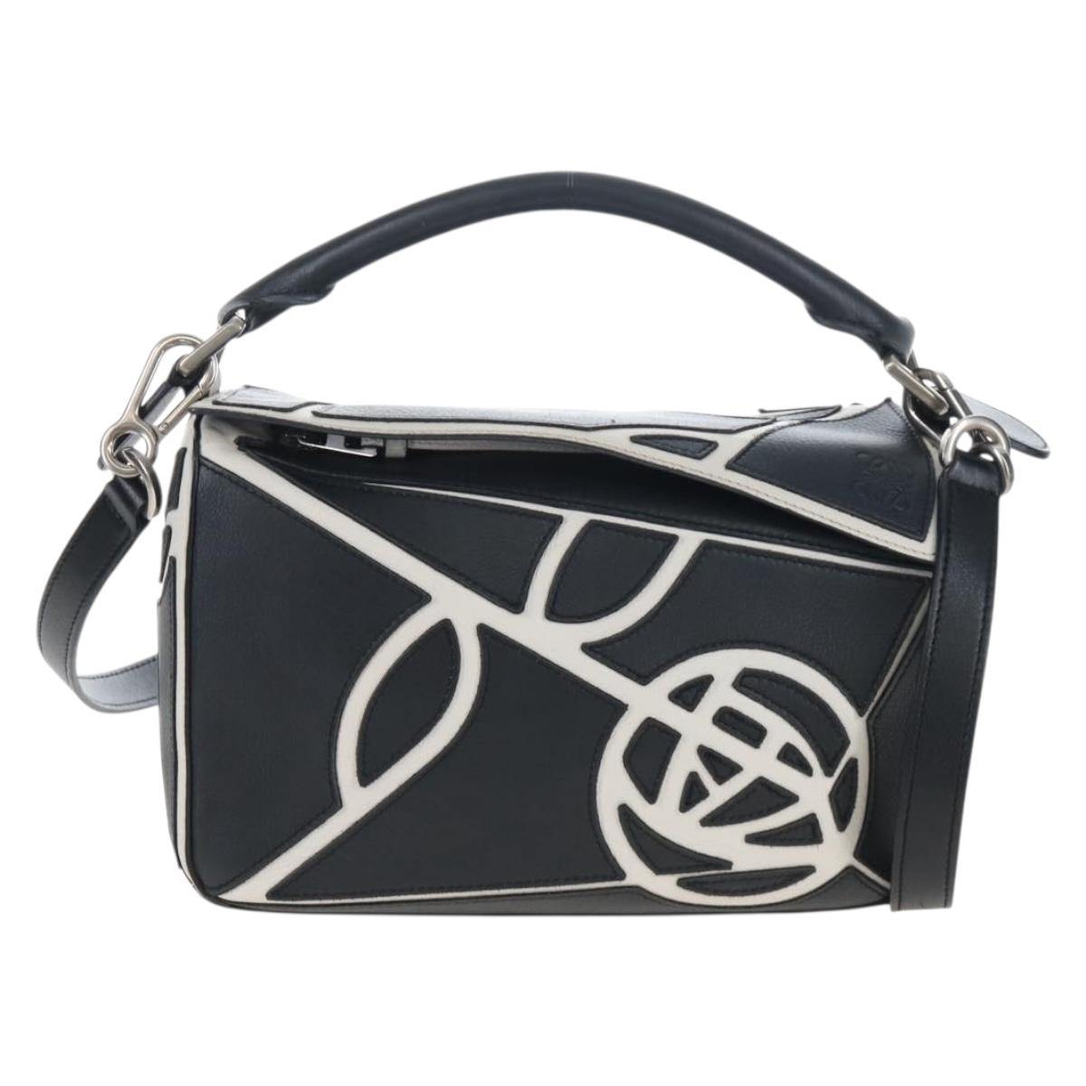 LOEWE Anagram Rose Puzzle Bag Small Bag Leather 2way Black Silver Auth 197266SAM