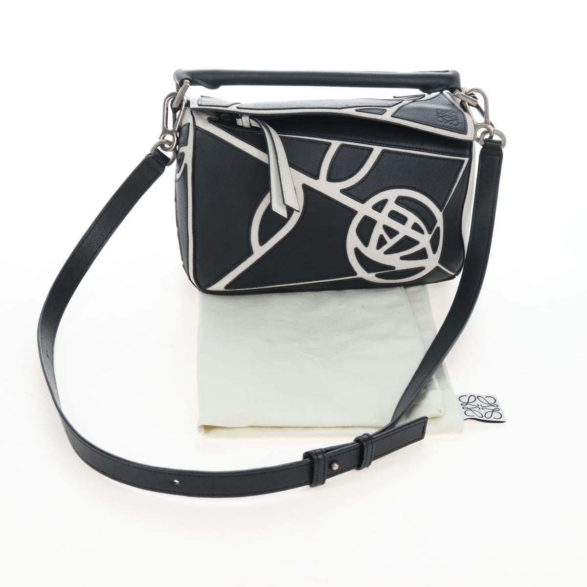 LOEWE Anagram Rose Puzzle Bag Small Bag Leather 2way Black Silver Auth 197266SAM