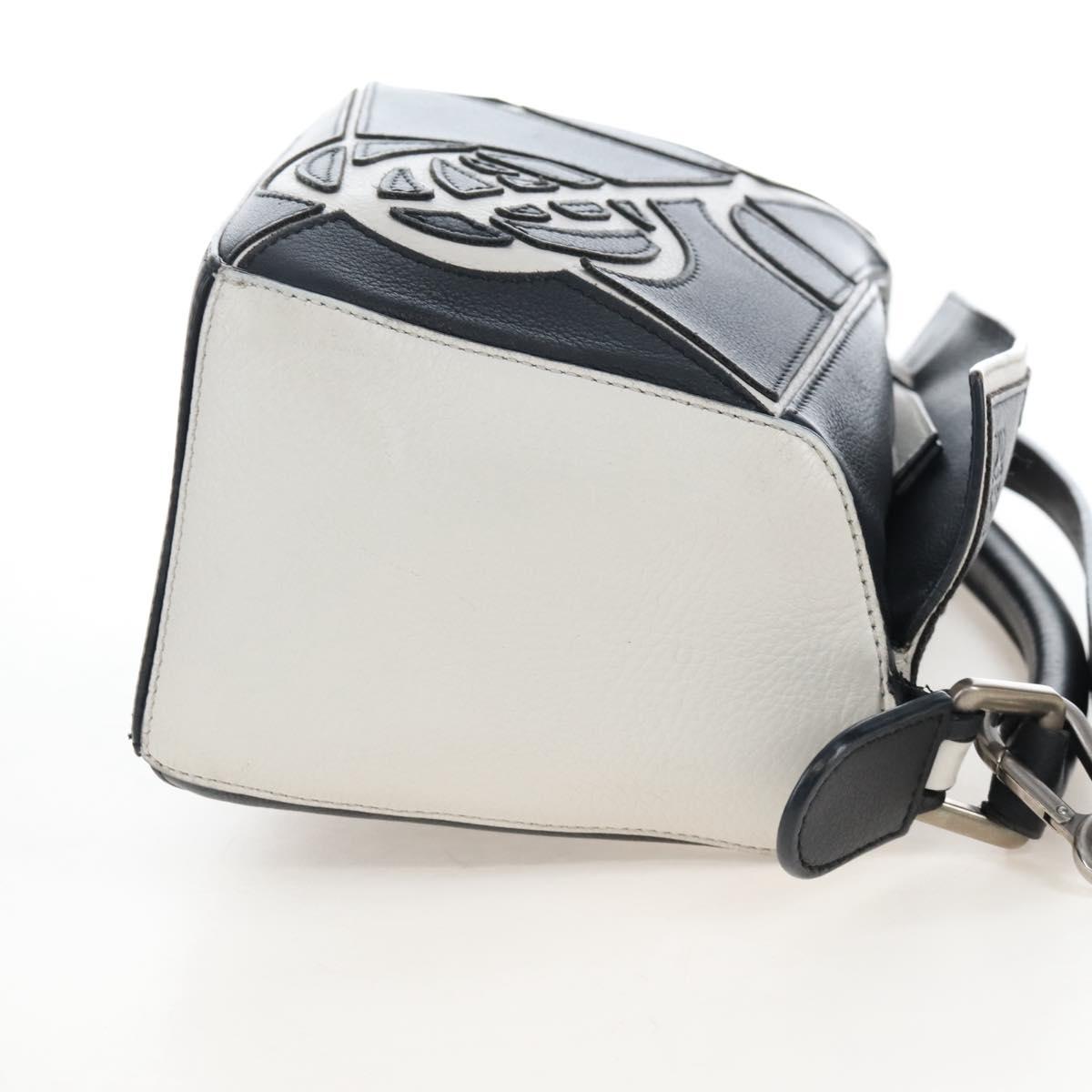 LOEWE Anagram Rose Puzzle Bag Small Bag Leather 2way Black Silver Auth 197266SAM