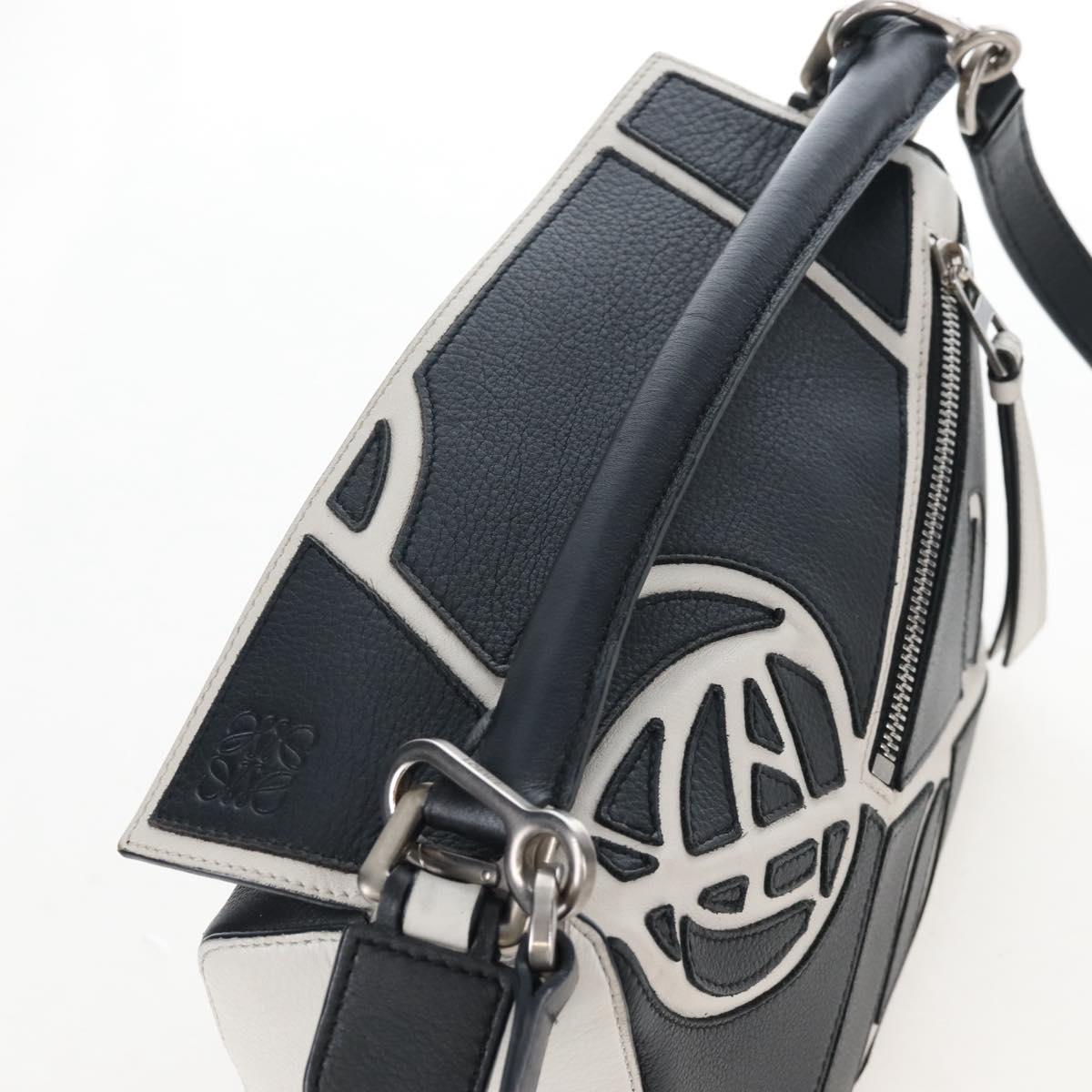 LOEWE Anagram Rose Puzzle Bag Small Bag Leather 2way Black Silver Auth 197266SAM