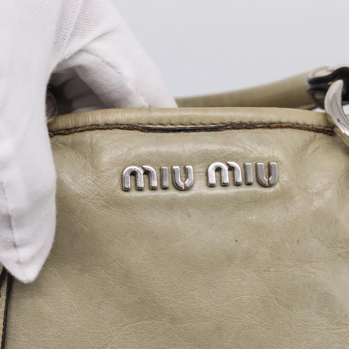 Miu Miu Vitellolux Hand Bag Leather Beige Silver Auth 197272V