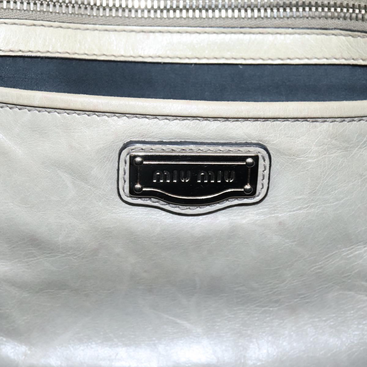 Miu Miu Vitellolux Hand Bag Leather Beige Silver Auth 197272V