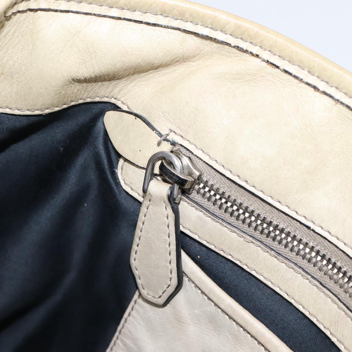 Miu Miu Vitellolux Hand Bag Leather Beige Silver Auth 197272V