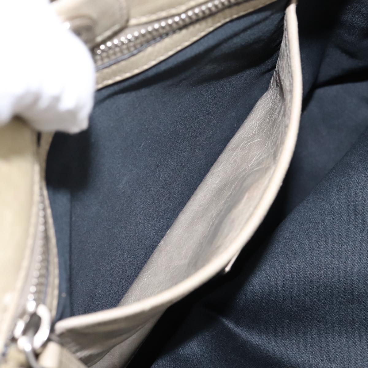 Miu Miu Vitellolux Hand Bag Leather Beige Silver Auth 197272V