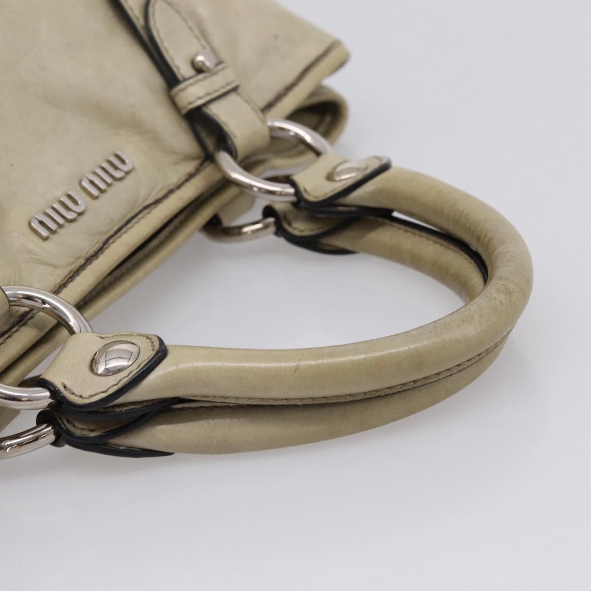 Miu Miu Vitellolux Hand Bag Leather Beige Silver Auth 197272V