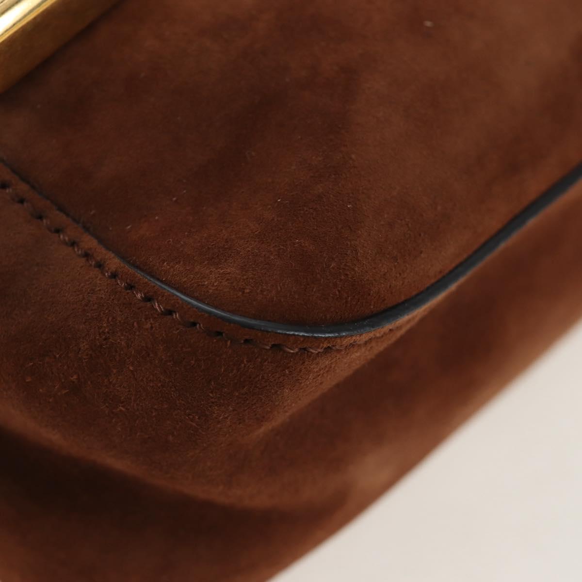 FENDI Chain Shoulder Bag Suede 2way Brown Gold Auth 197273SAV