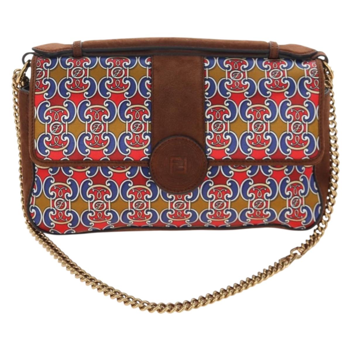 FENDI Chain Shoulder Bag Suede 2way Brown Gold Auth 197273SAV