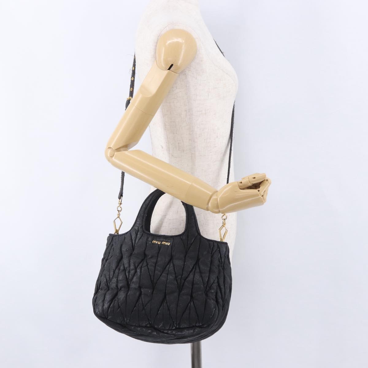 Miu Miu Matelasse Hand Bag Cotton 2way Black Gold Auth 197277