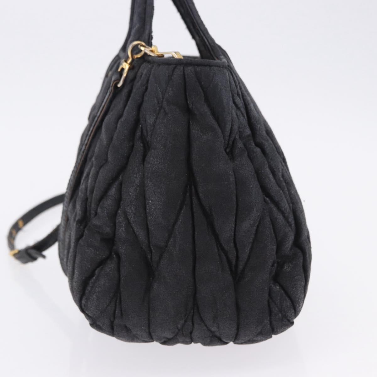 Miu Miu Matelasse Hand Bag Cotton 2way Black Gold Auth 197277