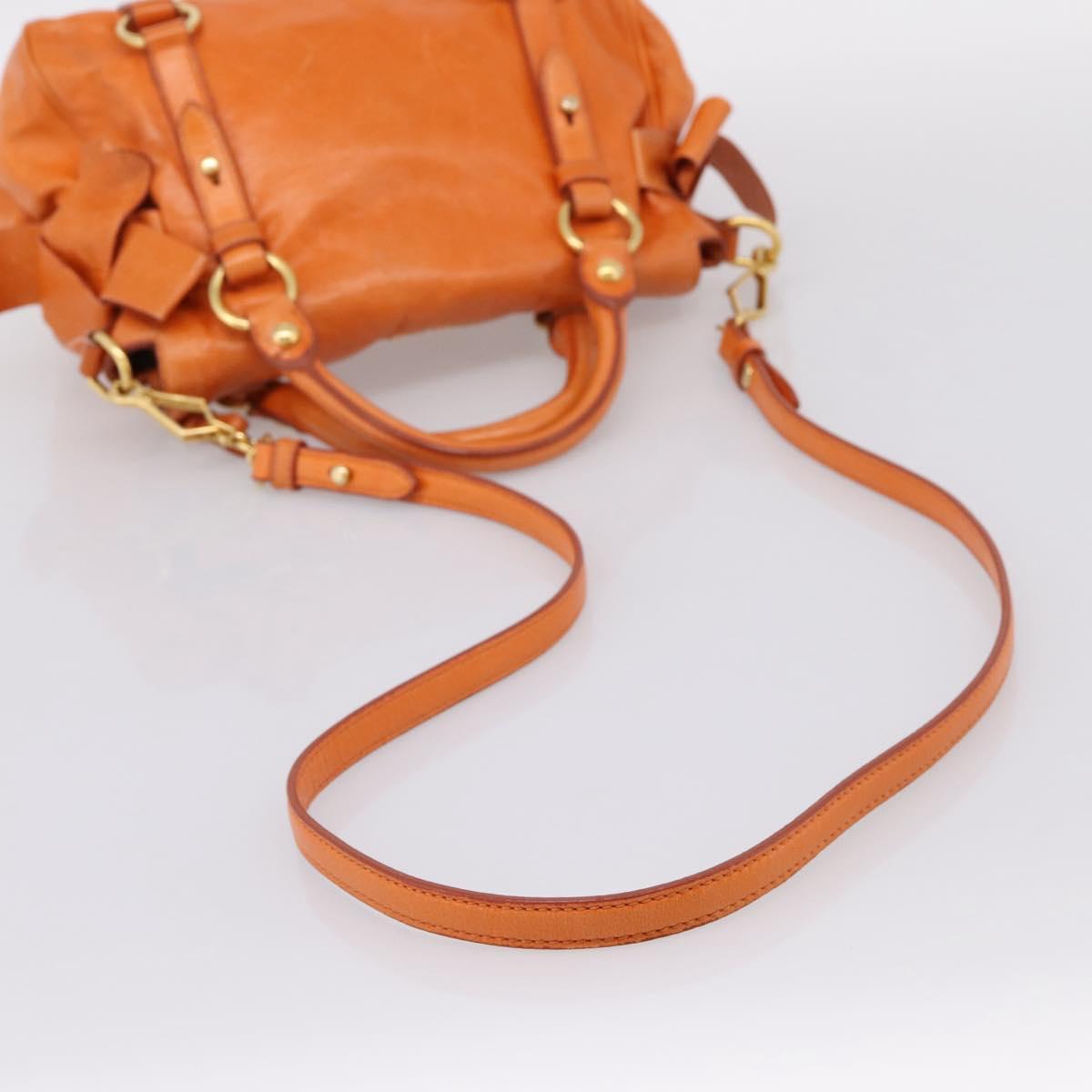 Miu Miu Hand Bag Vitellolux 2way Orange Gold Auth 197281M
