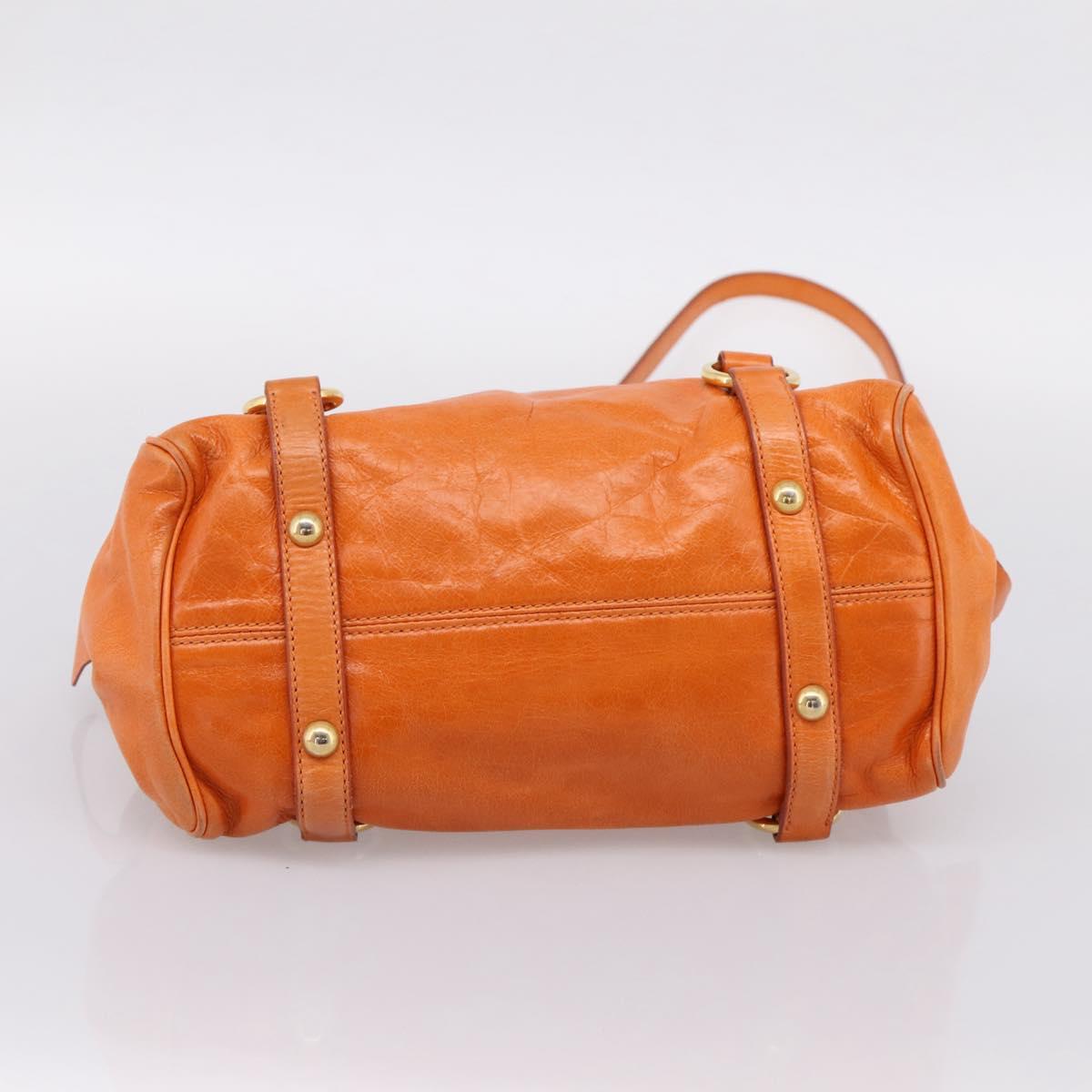 Miu Miu Hand Bag Vitellolux 2way Orange Gold Auth 197281M