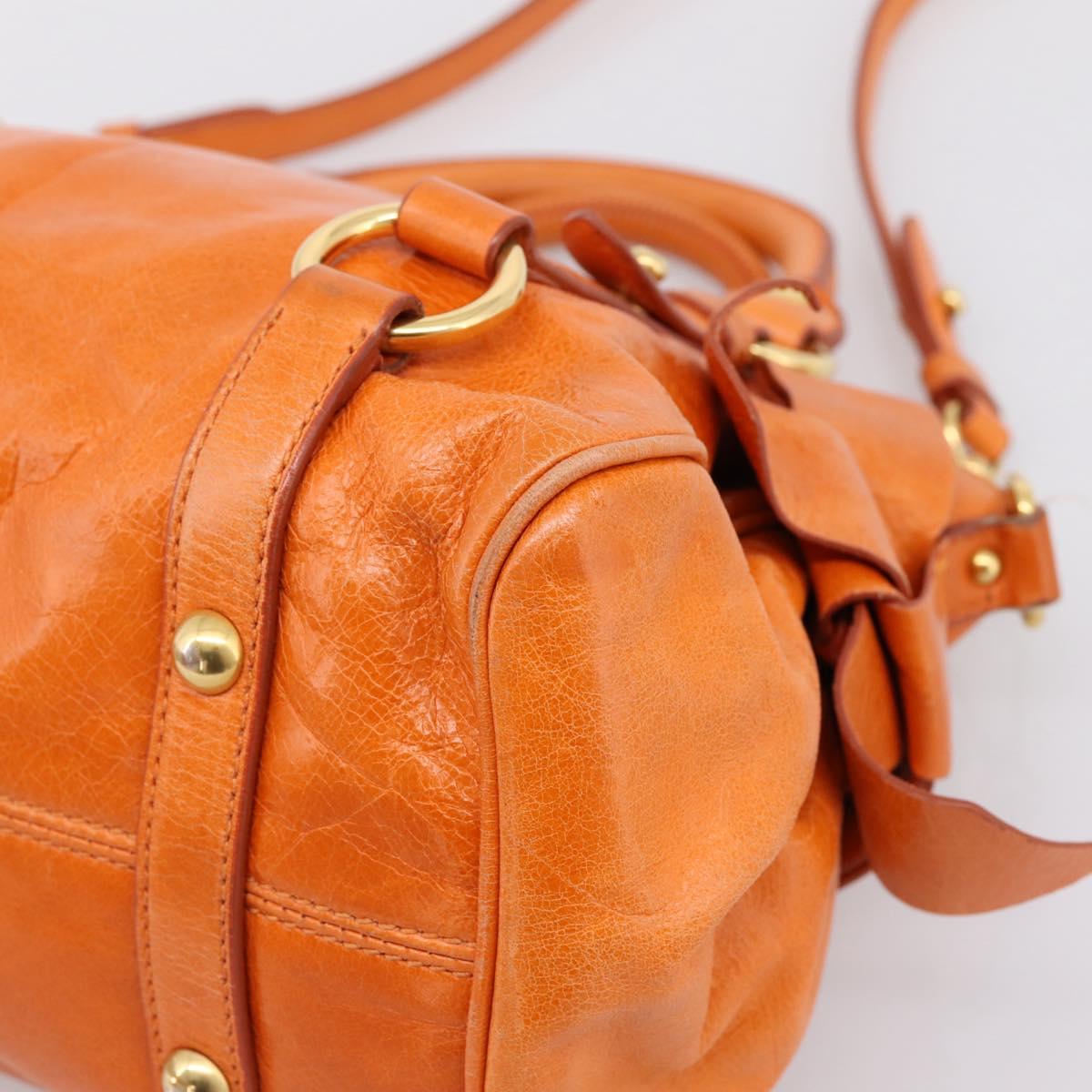 Miu Miu Hand Bag Vitellolux 2way Orange Gold Auth 197281M