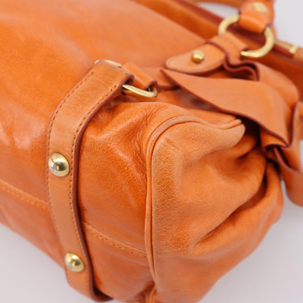 Miu Miu Hand Bag Vitellolux 2way Orange Gold Auth 197281M