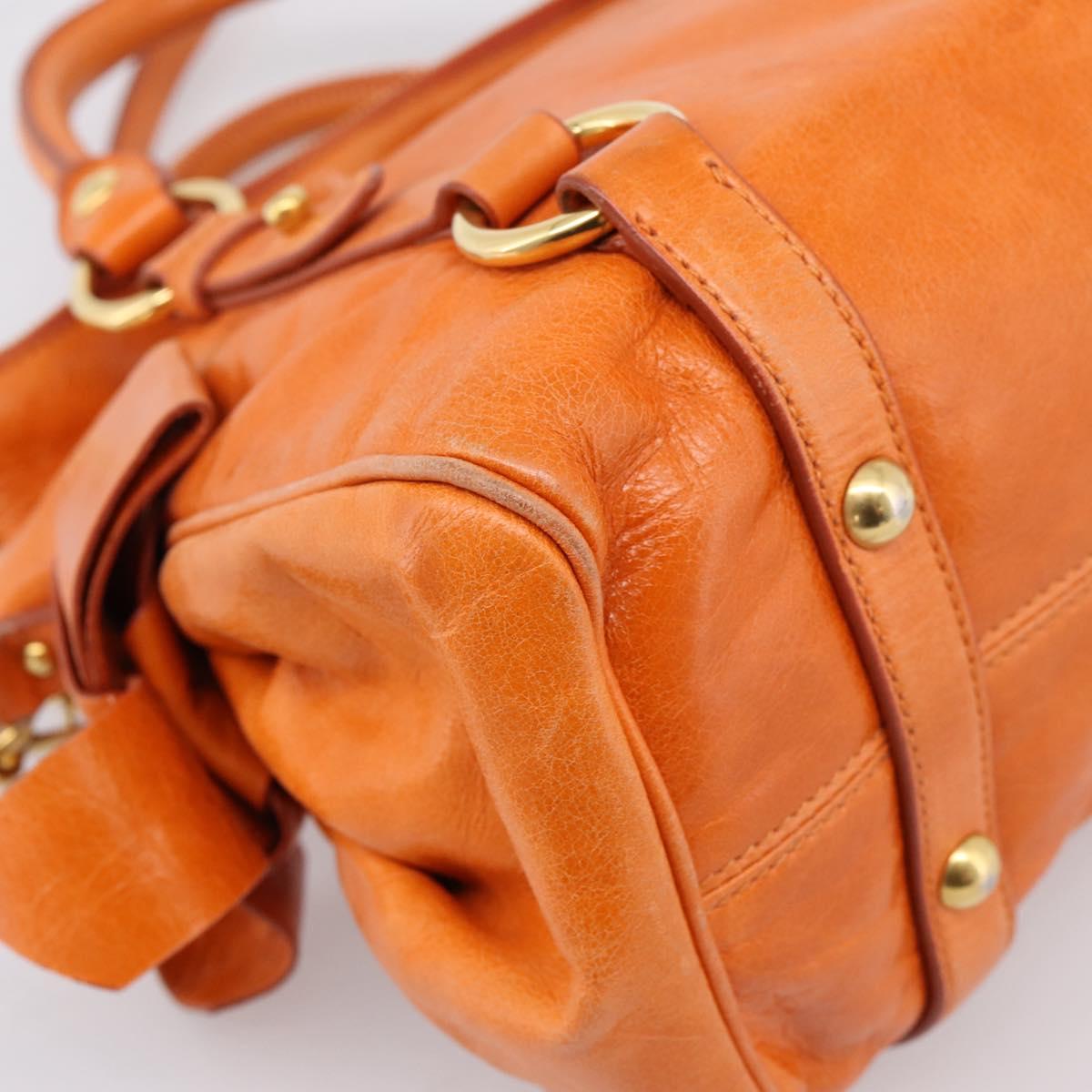 Miu Miu Hand Bag Vitellolux 2way Orange Gold Auth 197281M