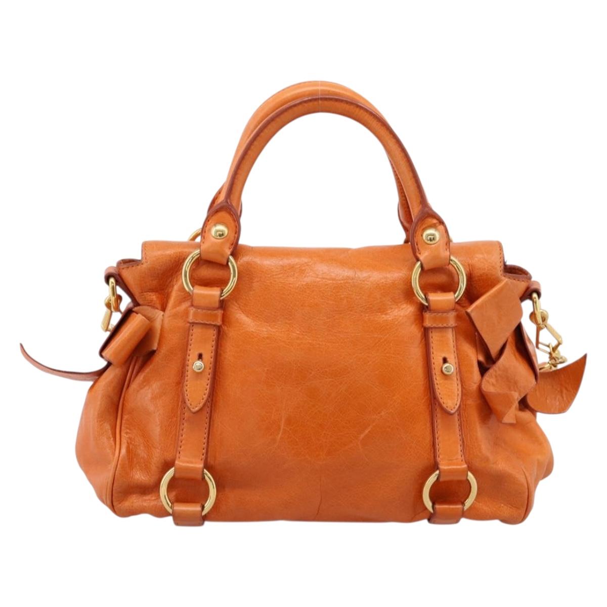 Miu Miu Hand Bag Vitellolux 2way Orange Gold Auth 197281M