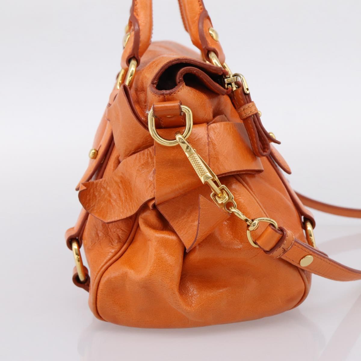 Miu Miu Hand Bag Vitellolux 2way Orange Gold Auth 197281M