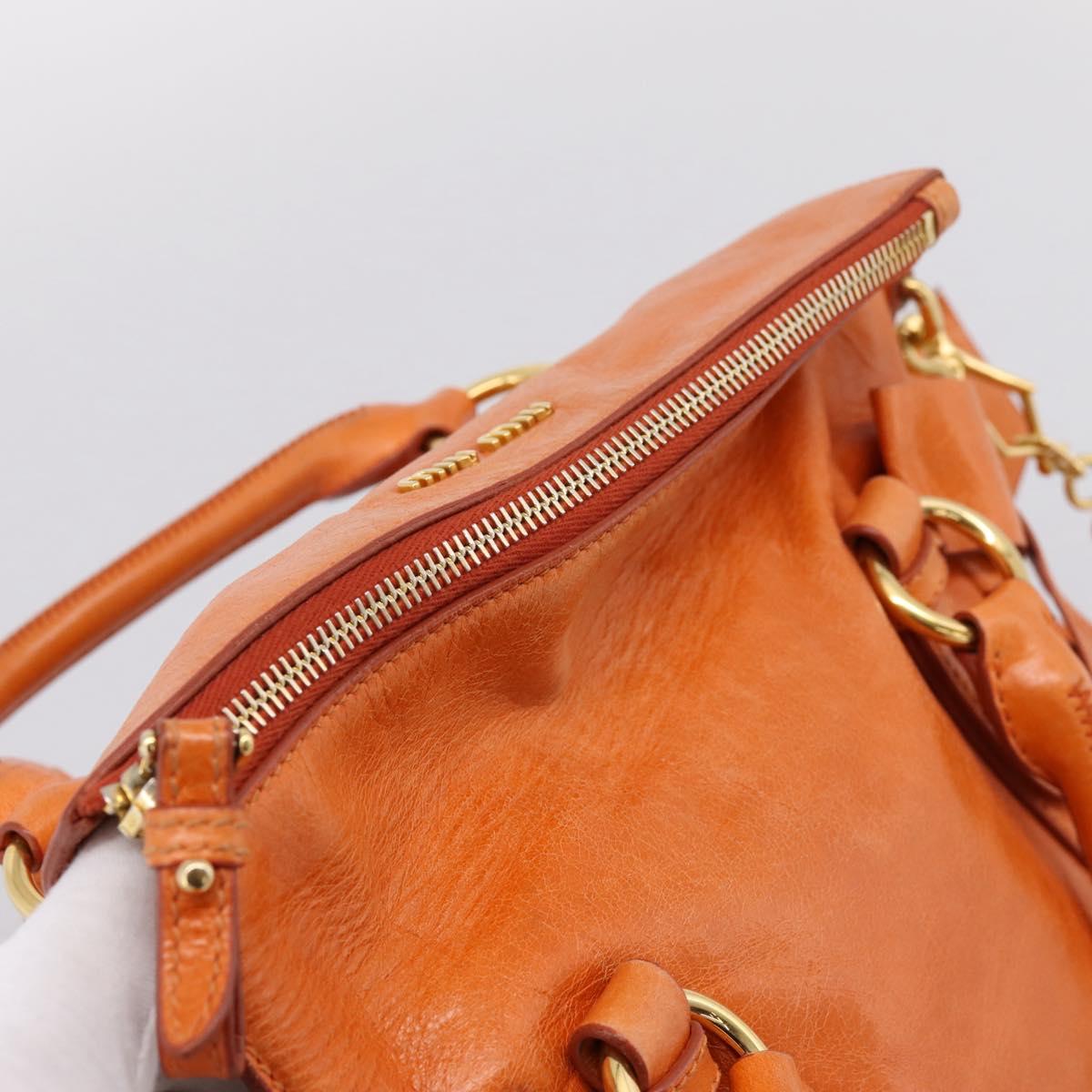 Miu Miu Hand Bag Vitellolux 2way Orange Gold Auth 197281M
