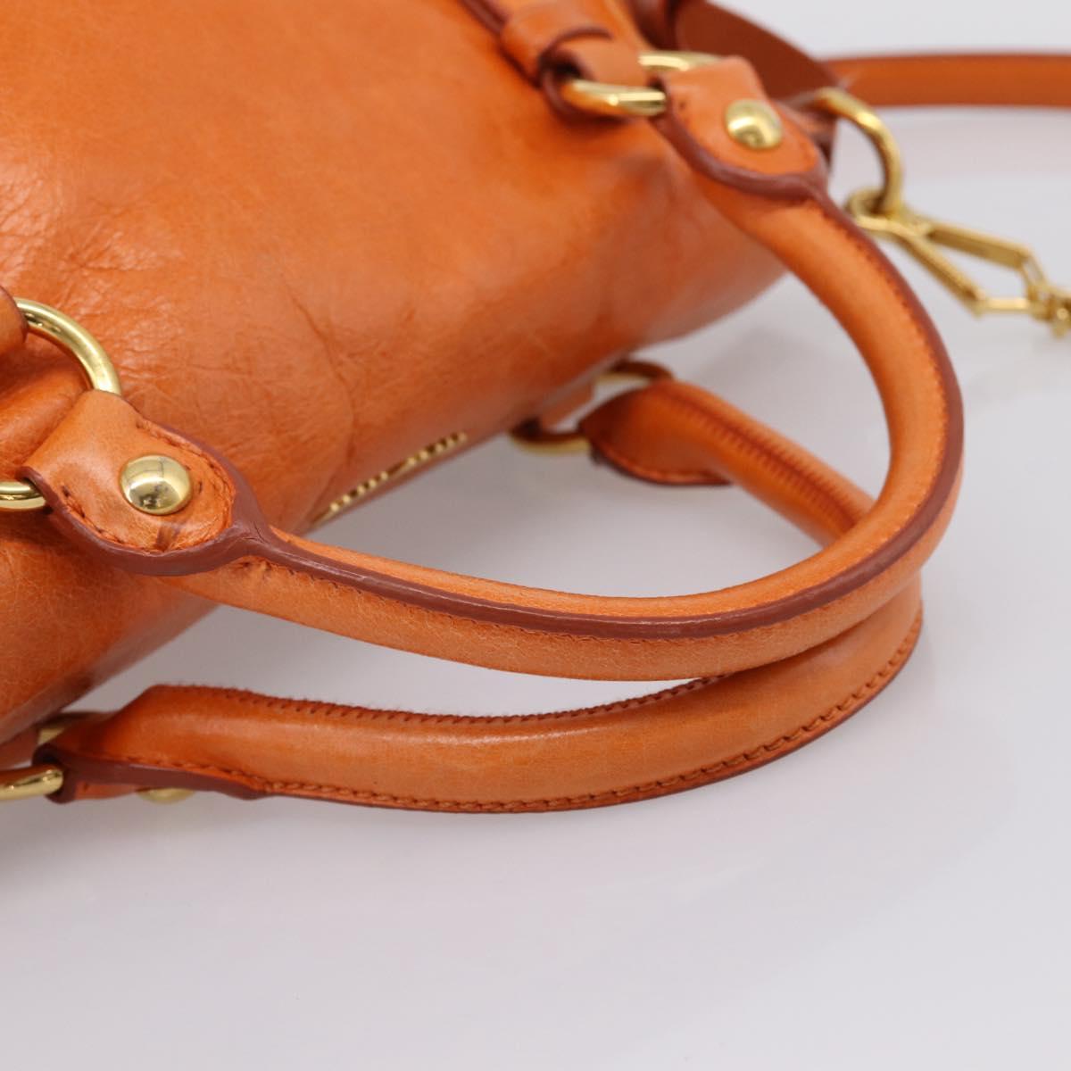Miu Miu Hand Bag Vitellolux 2way Orange Gold Auth 197281M
