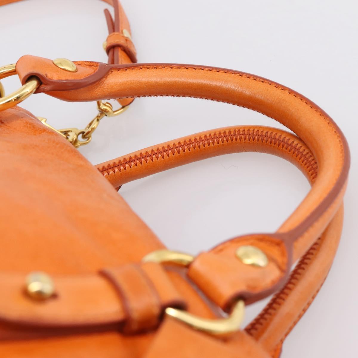 Miu Miu Hand Bag Vitellolux 2way Orange Gold Auth 197281M