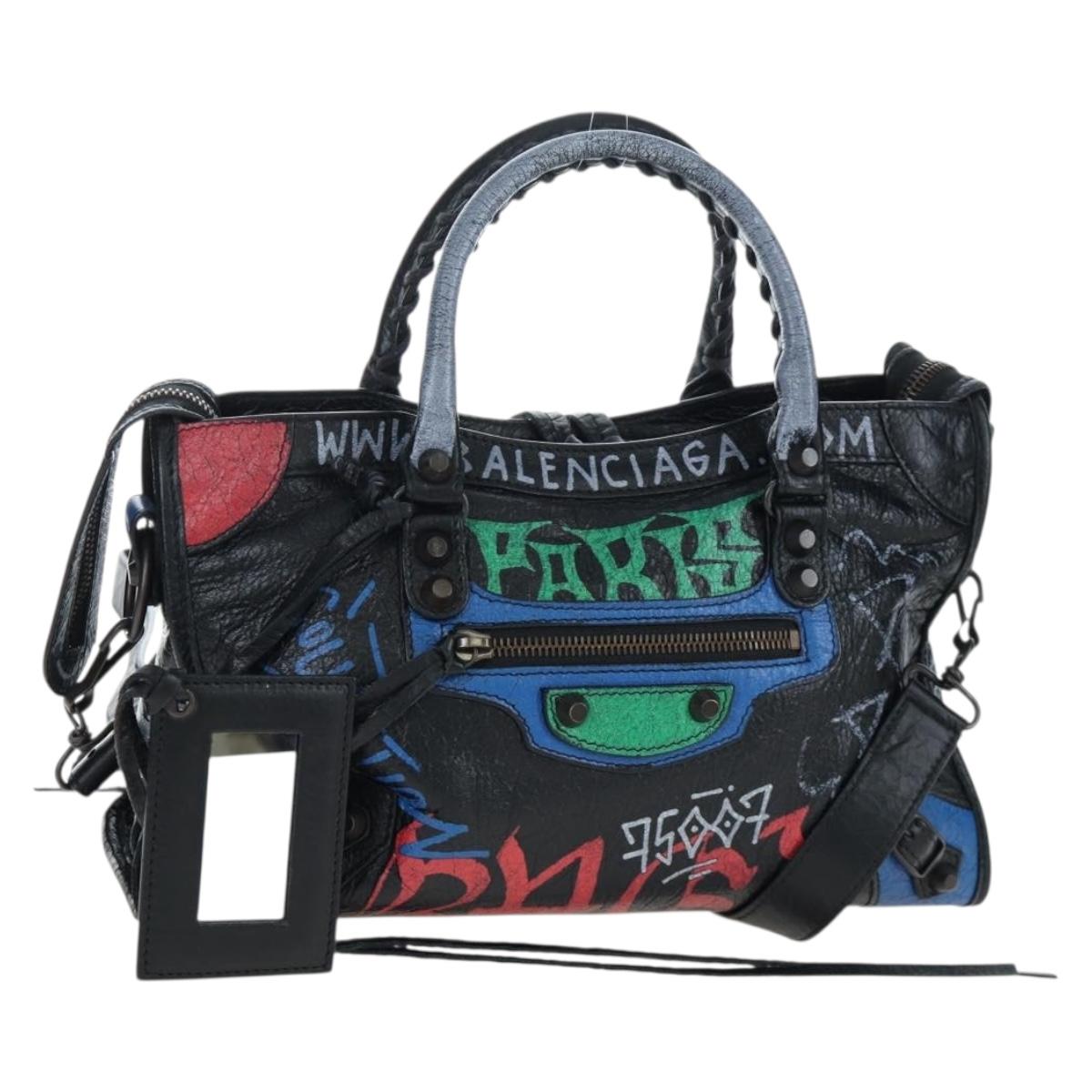 BALENCIAGA The Classic City Bag Leather 2way Black Silver 431621 Auth 197283SAM