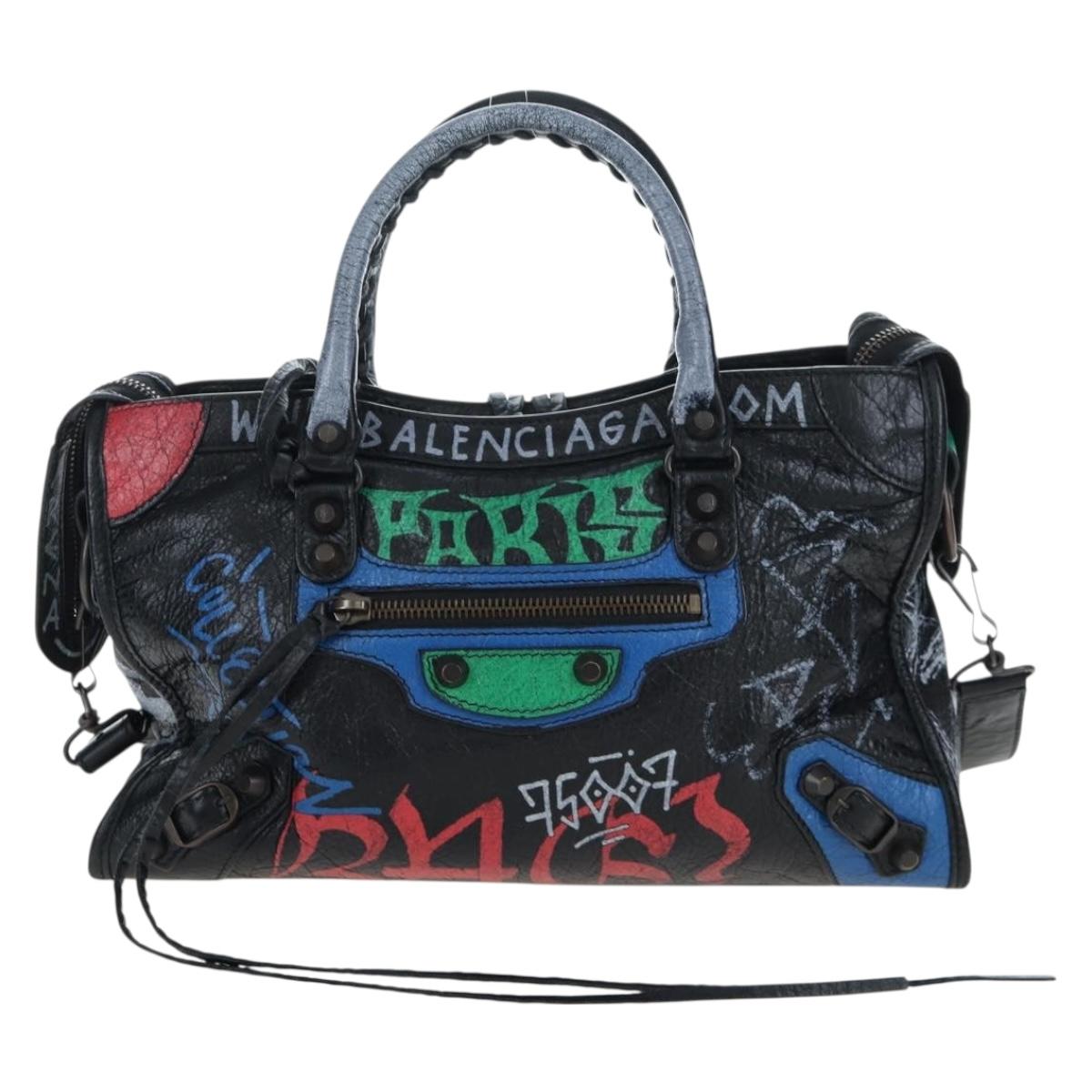 BALENCIAGA The Classic City Bag Leather 2way Black Silver 431621 Auth 197283SAM