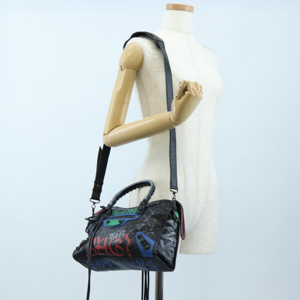 BALENCIAGA The Classic City Bag Leather 2way Black Silver 431621 Auth 197283SAM