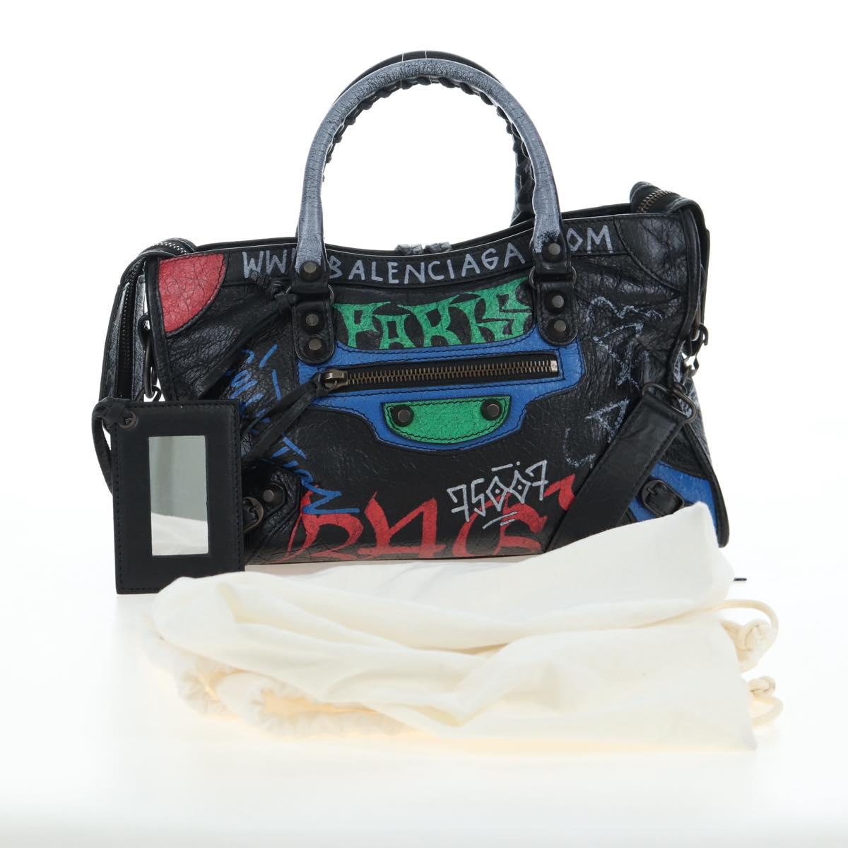 BALENCIAGA The Classic City Bag Leather 2way Black Silver 431621 Auth 197283SAM