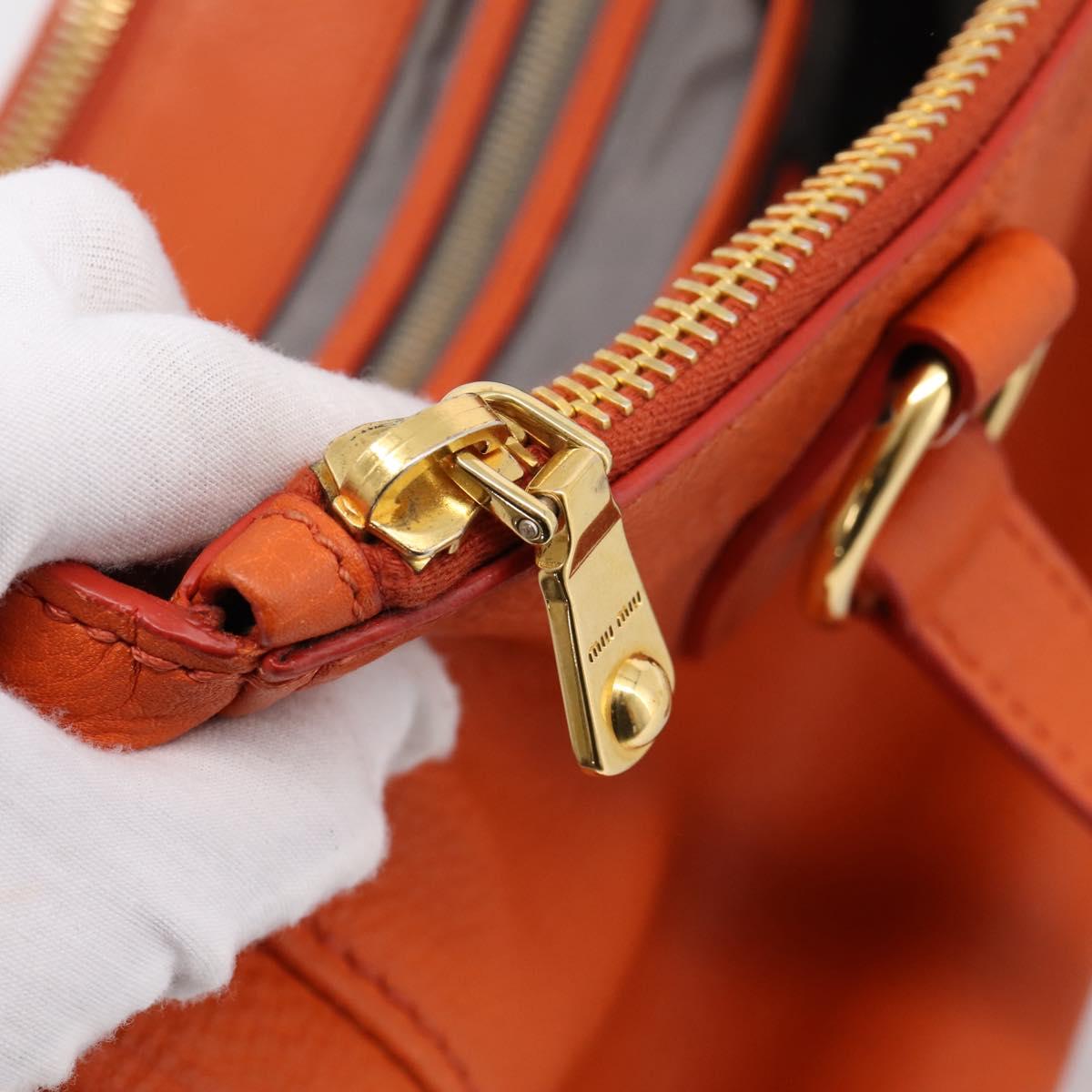 Miu Miu Vitellolux Hand Bag Leather 2way Orange Gold Auth 197285V
